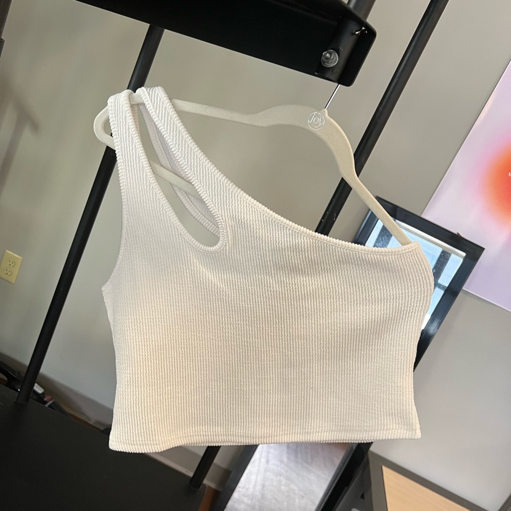 Princess Polly One Shoulder White Ribbed Tank Top
